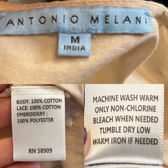ANTONIO MELANI CoverUp Tunic Tan Embroidery Lace Details Bell Sleeves Neck Tie - Picture 5 of 10